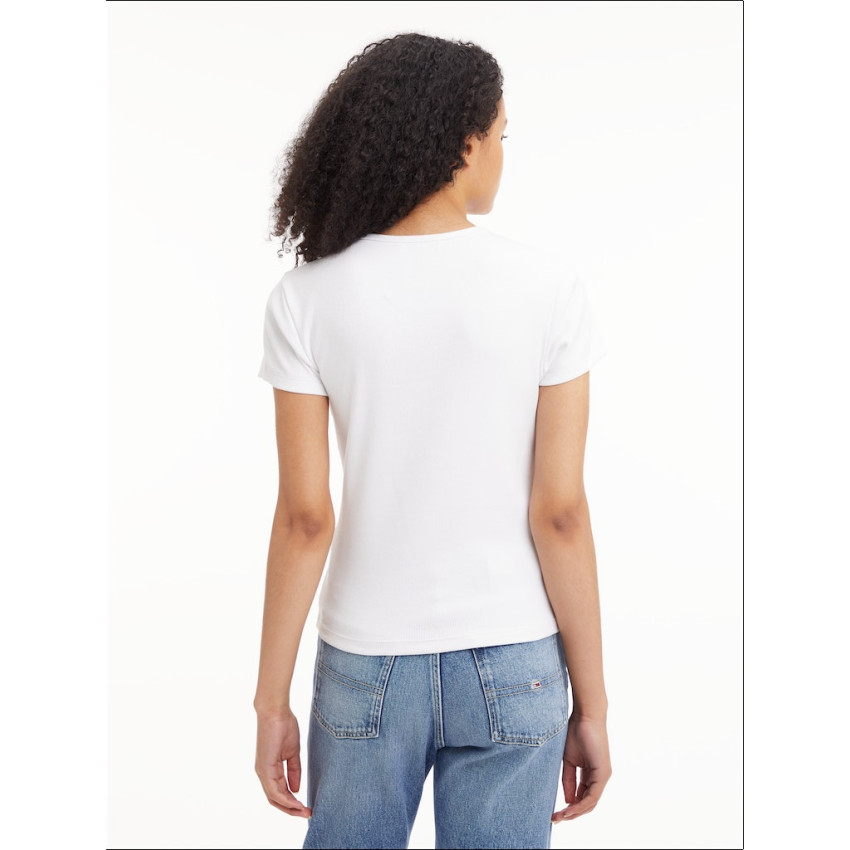 Tee-Shirt moulant Femme Tommy Hilfiger Jeans Essential Côtelé Blanc Cloane Vannes