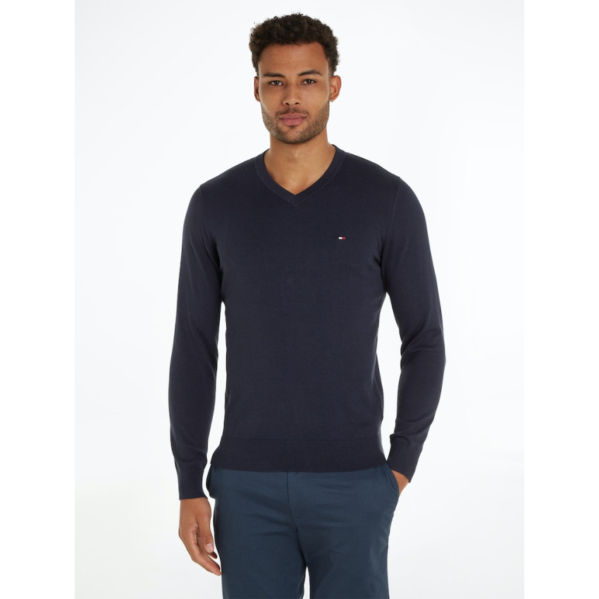 Pull Homme TOMMY HILFIGER Col V CLASSICS Bleu Marine Cloane Vannes MW0MW32022