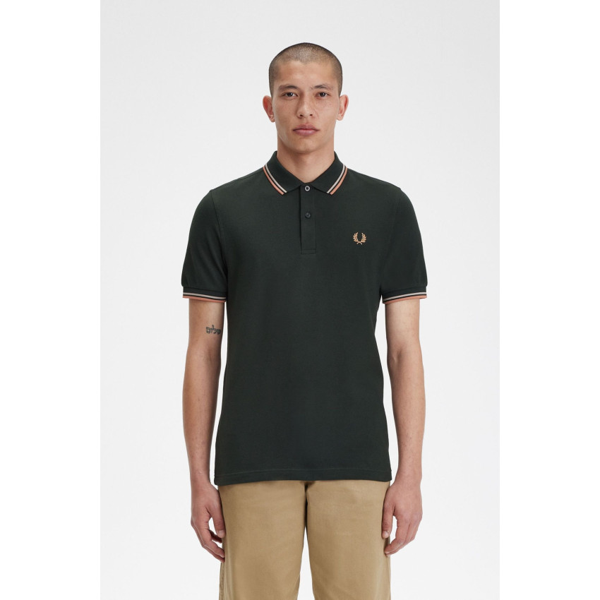 Polo Homme Fred Perry TWIN TIPPED Vert Foncé Cloane Vannes M3600