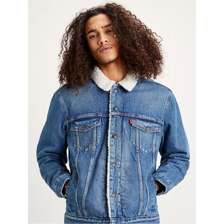 Veste en jeans LEVIS sherpa col mouton bleu jeans référence 16365 0128, Cloane E-shop