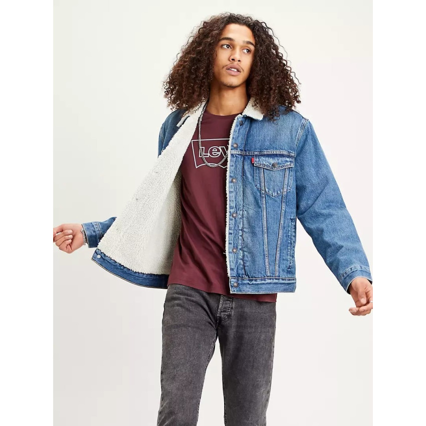 Veste en jeans LEVIS sherpa col mouton bleu jeans référence 16365 0128, Cloane E-shop